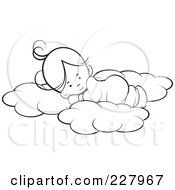 Poster, Art Print Of Coloring Page Outline Of A Cute Girl Sleeping On Soft Clouds