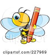 Poster, Art Print Of Cute Bee Holding A Red Crayon
