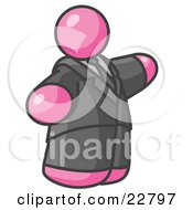 Clipart Illustration Of A Big Pink Business Man In A Suit And Tie