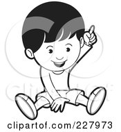 Poster, Art Print Of Coloring Page Outline Of A Boy Sitting And Pointing Up