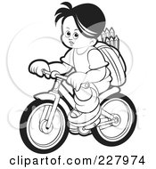 Poster, Art Print Of Coloring Page Outline Of A School Boy Riding A Bicycle