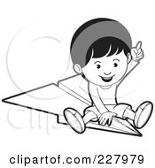 Poster, Art Print Of Coloring Page Outline Of A Boy Riding A Paper Airplane