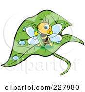Poster, Art Print Of Cute Bee Holding A Green Crayon On A Wet Leaf