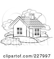 Royalty Free RF Clipart Illustration Of A Coloring Page Outline Of A Cute House And Yard