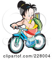 Poster, Art Print Of Girl Riding Her Bike To School