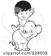 Poster, Art Print Of Coloring Page Outline Of A Boy Riding A Cute Elephant