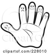 Poster, Art Print Of Coloring Page Outline Of A Hand With Finger Faces