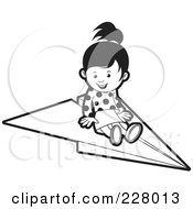 Poster, Art Print Of Coloring Page Outline Of A Girl On A Paper Airplane