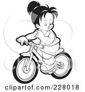 Royalty Free RF Clipart Illustration Of A Coloring Page Outline Of A Girl Riding Her Bike by Lal Perera
