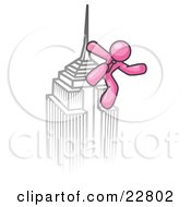 Pink Man Climbing To The Top Of A Skyscraper Tower Like King Kong Success Achievement by Leo Blanchette
