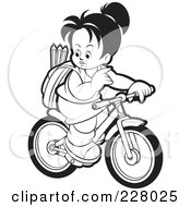 Poster, Art Print Of Coloring Page Outline Of A Girl Riding Her Bike To School