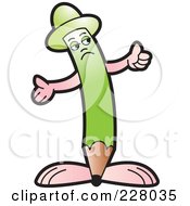 Royalty Free RF Clipart Illustration Of A Green Pencil Guy Holding His Arms Up