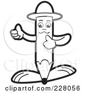 Royalty Free RF Clipart Illustration Of A Coloring Page Outline Of A Pencil Guy Holding A Thumb Up by Lal Perera