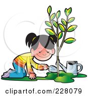 Poster, Art Print Of Happy Girl Planting A Tree