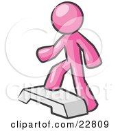 Pink Man Doing Step Ups On An Aerobics Platform While Exercising