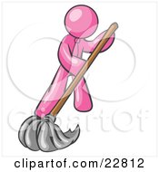 Clipart Illustration Of A Pink Man Wearing A Tie Using A Mop While Mopping A Hard Floor To Clean Up A Mess Or Spill