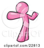 Clipart Illustration Of A Pink Man Stretching His Arms And Back Or Punching The Air