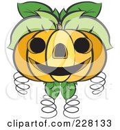 Poster, Art Print Of Jackolantern Pumpkin With Tendrils And Leaves