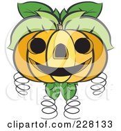 Royalty Free RF Clipart Illustration Of A Jackolantern Pumpkin With Tendrils And Leaves by Lal Perera