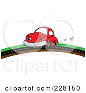 Poster, Art Print Of Happy Red Car Putting On A Road Over A Hill