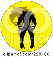 Royalty Free RF Clipart Illustration Of A Silhouetted Werewolf And Shadow On A Yellow Circle