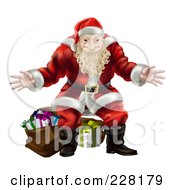 Poster, Art Print Of Santa Standing With Open Arms In Front Of Presents