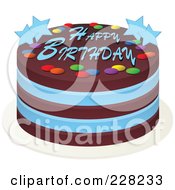 Poster, Art Print Of Blue And Chocolate Cake With Happy Birthday Text And Stars