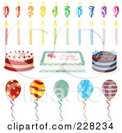 Poster, Art Print Of Digital Collage Of Birthday Candles Cakes And Party Balloons
