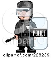 Poster, Art Print Of Pixelated Officer With A Shield
