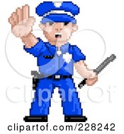 Poster, Art Print Of Pixelated Officer Gesturing To Stop