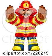 Poster, Art Print Of Pixelated Fireman Gesturing To Stop