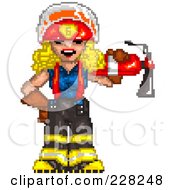 Poster, Art Print Of Pixelated Fire Woman Carrying An Extinguisher On Her Shoulder