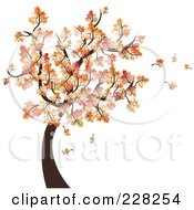 Poster, Art Print Of Autumn Tree With Leaves Falling