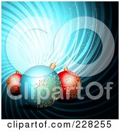 Poster, Art Print Of Blue Swirl Background With Blue And Red Christmas Ornaments