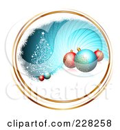 Poster, Art Print Of Blue Swirl With Gold Trim A Tree Snow And Ornaments