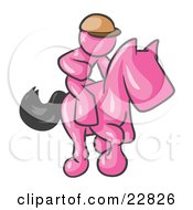 Clipart Illustration Of A Pink Man A Jockey Riding On A Race Horse And Racing In A Derby by Leo Blanchette