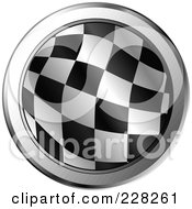 Round Icon Of A Racing Flag With Chrome Trim