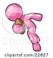 Clipart Illustration Of A Pink Man Running With A Football In Hand During A Game Or Practice