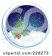Poster, Art Print Of Blue Snowy Circle With A Christmas Tree And Presents