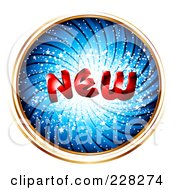 Royalty Free RF Clipart Illustration Of A Blue Swirl Circle With Gold Trim And The Word NEW