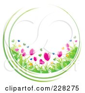 Poster, Art Print Of Circle Of Spring Flowers And Green Grasses