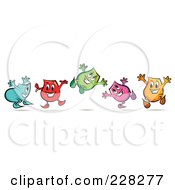 Group Of Colorful Happy Blinky Characters Jumping