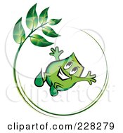 Poster, Art Print Of Green Blinky Jumping In A Green Leaf Circle