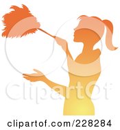 Royalty Free RF Clipart Illustration Of A Gradient Orange Silhouetted Maid Dusting With A Feather Duster