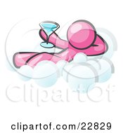 Clipart Illustration Of A Relaxed Pink Man Drinking A Martini And Kicking Back On Cloud Nine by Leo Blanchette