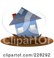 Royalty Free RF Clipart Illustration Of A Blue House Sinking Into Mud