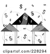 Poster, Art Print Of Grayscale Real Estate Profit Graph Of Roof Top Arrows And Dollar Signs