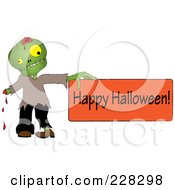 Poster, Art Print Of Bleeding Zombie Holding A Happy Halloween Sign