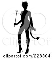Royalty Free RF Clipart Illustration Of A Black Silhouette Of A Woman In A Devil Halloween Costume