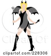 Sexy Blond Woman Wearing A Black Devil Halloween Costume